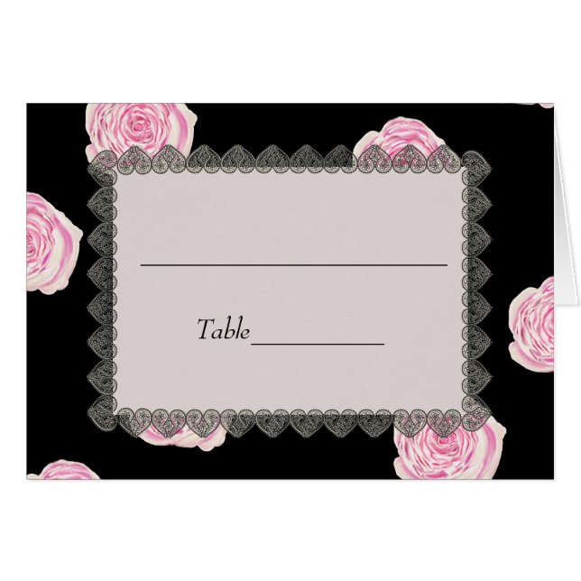 Rosa Cabbage Ro & Black Snöre Bröllop Place Card Hälsningskort (Framsidan Horizontal)
