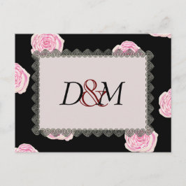 Rosa Cabbage Ro och Black Snöre Bröllop Meddelande Vykort