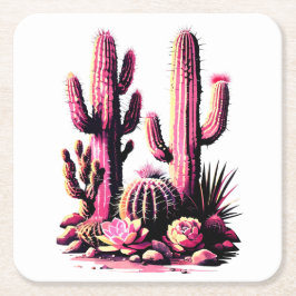 Rosa Cacti Batch Underlägg Papper Kvadrat