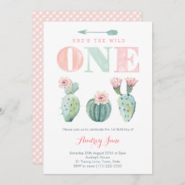 Rosa Cacti Girl 1:a födelsedagsinbjudan, Desert Inbjudningar