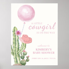 Rosa Cactus Balloon Cowgirl Baby Shower Välkommen Poster