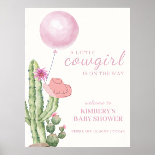 Rosa Cactus Balloon Cowgirl Baby Shower Välkommen Poster