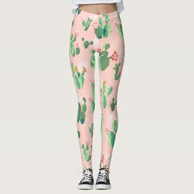 rosa cactus blomma leggings (Framsida)