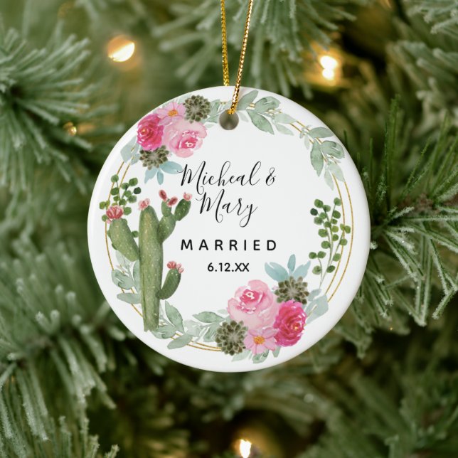 Rosa Cactus Bröllop Ornament Gift (Träd)