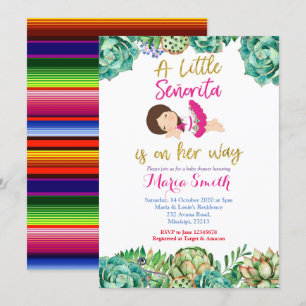 Rosa Cactus Fiesta Baby Senorita Baby Shower Inbjudningar