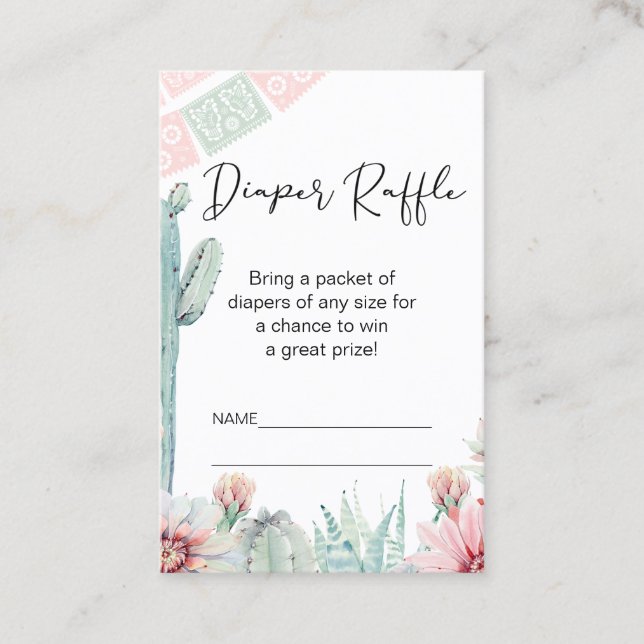 Rosa Cactus fiesta Themed Diaper Raffle Insert Visitkort (Framsida)