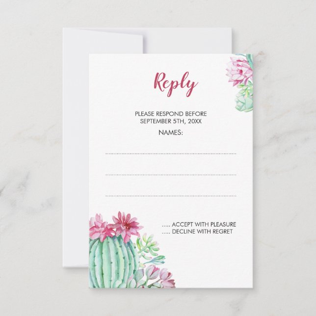 Rosa Cactus Flowers Succulent Bröllop Reply Cards OSA Kort (Framsida)