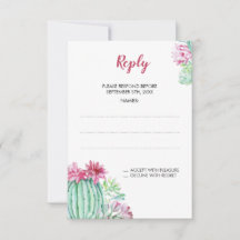 Rosa Cactus Flowers Succulent Bröllop Reply Cards