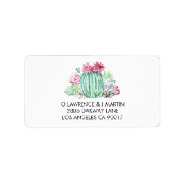 Rosa Cactus Flowers Succulents Watercolor Adressetikett