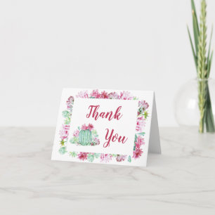 Rosa Cactus Flowers Succulents Watercolor Bröllop Tack Kort