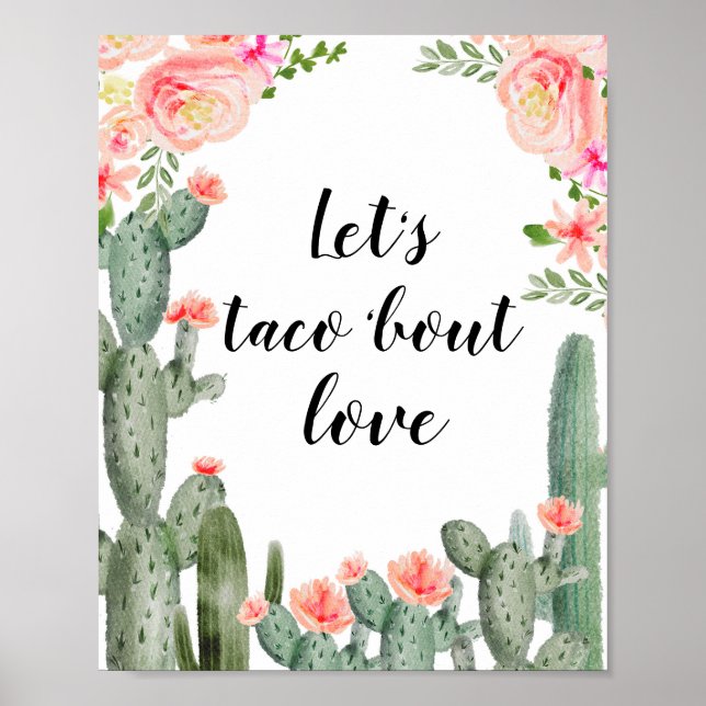 Rosa Cactus Låt oss taco om Möhippan kärlek Poster (Framsidan)