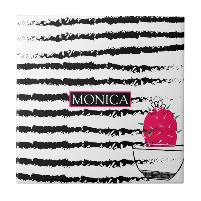 Rosa Cactus mönster design Kakelplatta (Framsidan)