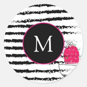 Rosa Cactus mönster Monogram Runt Klistermärke