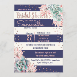 Rosa Cactus Navy Rand Ro Guld Möhippa Inbjudningar