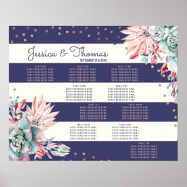 Rosa Cactus Navy Rand Ro Guld sätesdiagram Poster