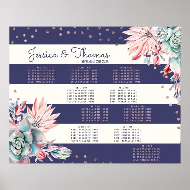 Rosa Cactus Navy Rand Ro Guld sätesdiagram Poster (Framsidan)