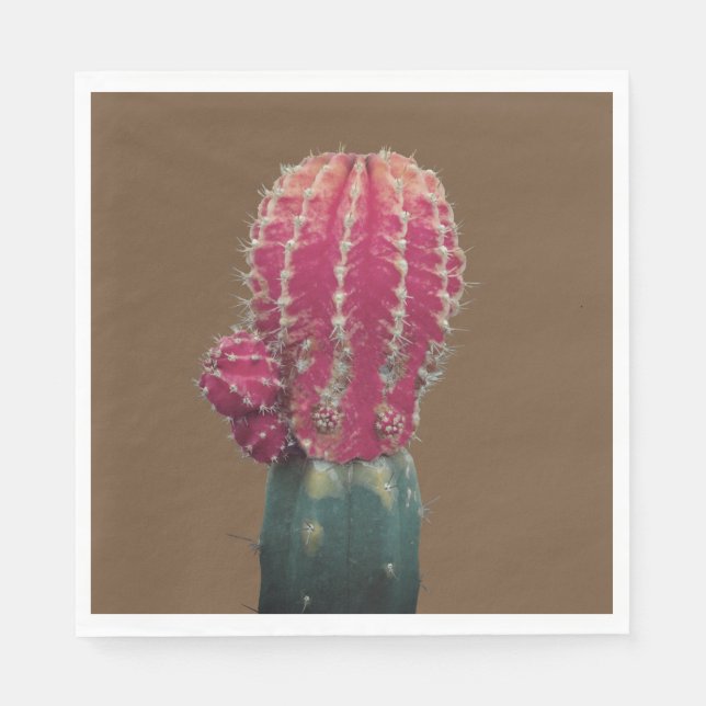 Rosa Cactus Photo Papper Napkins Pappersservett (Framsidan)