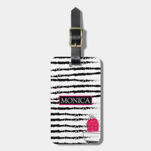Rosa Cactus stripe Monogram Bagagebricka