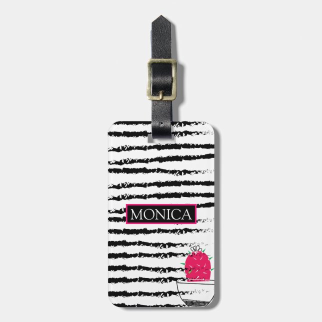 Rosa Cactus stripe Monogram Bagagebricka (Vertikal Framsida)