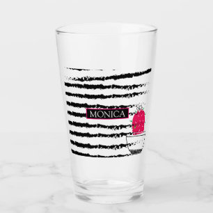 Rosa Cactus stripe Monogram Glaskopp