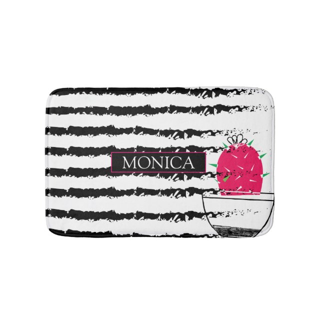 Rosa Cactus stripe mönster Badrumsmatta (Framsidan)