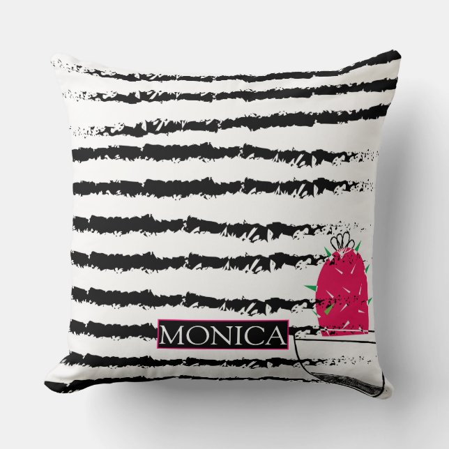 Rosa Cactus stripe mönster monogram Kudde (Framsida)