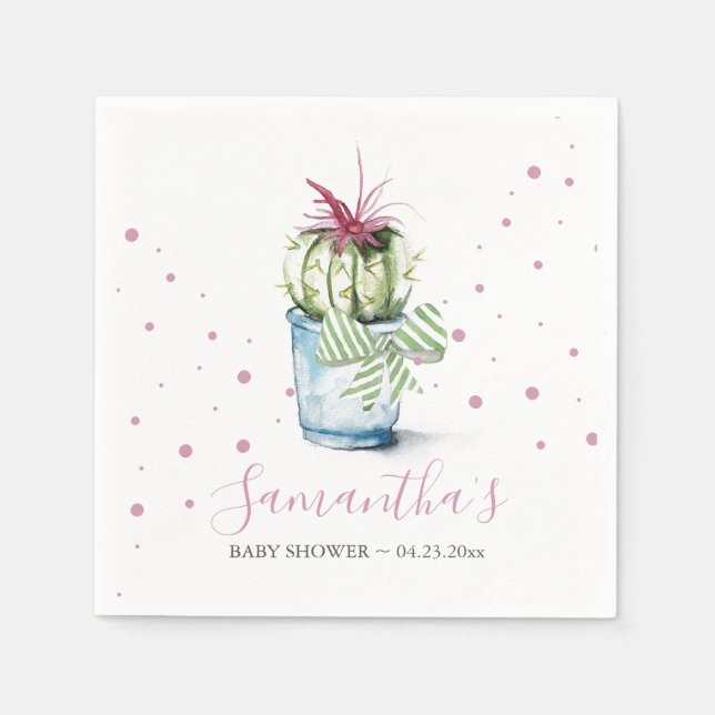 Rosa Cactus Theme Baby Shower Pappersservett (Framsidan)
