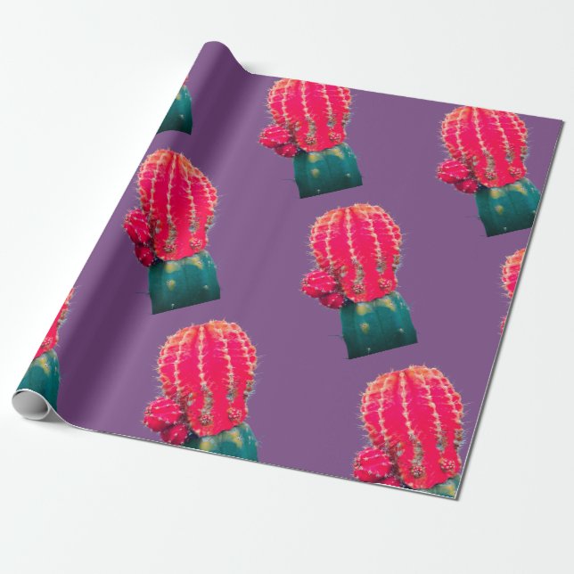 Rosa Cactus Wrapping Papper Presentpapper (Utrullad)