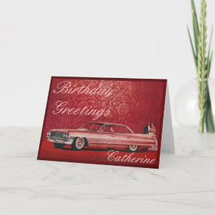 Rosa Cadillac födelsedagkort Kort