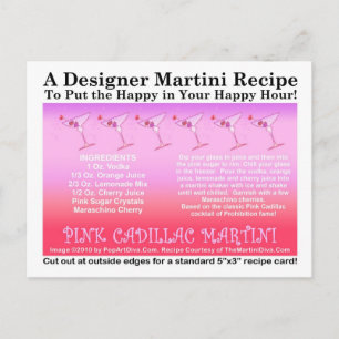 Rosa Cadillac Martini Recept Card Vykort