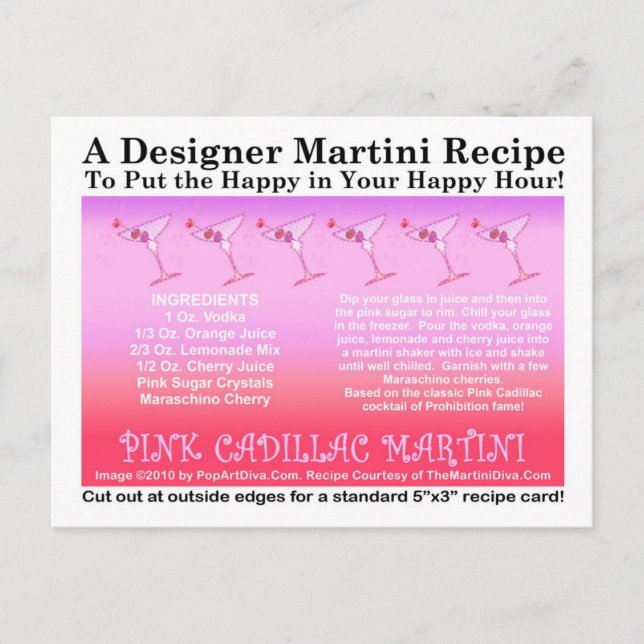Rosa Cadillac Martini Recept Card Vykort (Framsida)