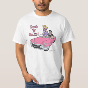 Rosa Cadillac med greaser- & flickvänT-tröja T-shirt