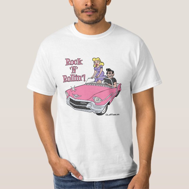 Rosa Cadillac med greaser- & flickvänT-tröja Tee Shirt (Framsida)