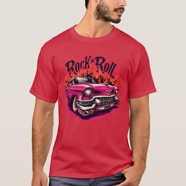 Rosa cadillac rock nroll tjej t shirt (Framsida)