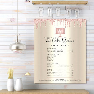 Rosa Cake Bakery Glitter Drip Guld Menu Pris List Poster