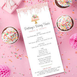  Rosa Cake Bakery Glitter Pastry Chef Menu Reklamkort