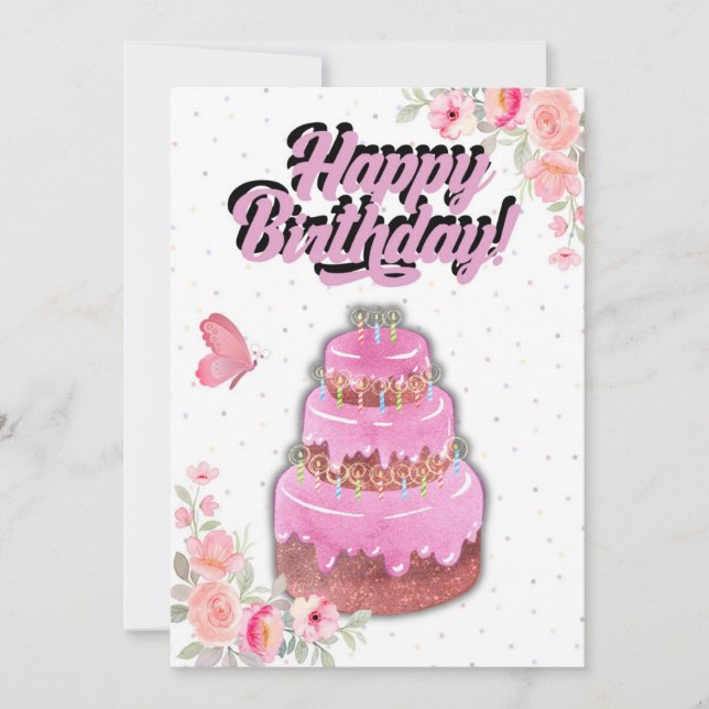 Rosa Cake Birday Card Julkort (Framsida)