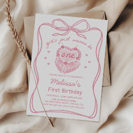 Rosa Cake Bow Girls vill bara vara en födelsedag Inbjudningar