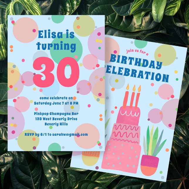 Rosa Cake Bubbles Whimsical FÖDELSEDAGSFEST Anpass Inbjudningar (Pink Cake Bubbles Whimsical BIRTHDAY PARTY Custom Invitation
)