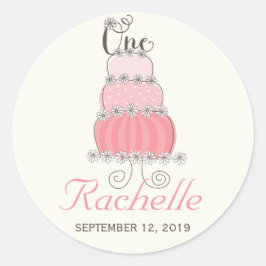 Rosa Cake Flicka 1:a födelsedagen Party Gift Märkr Runt Klistermärke