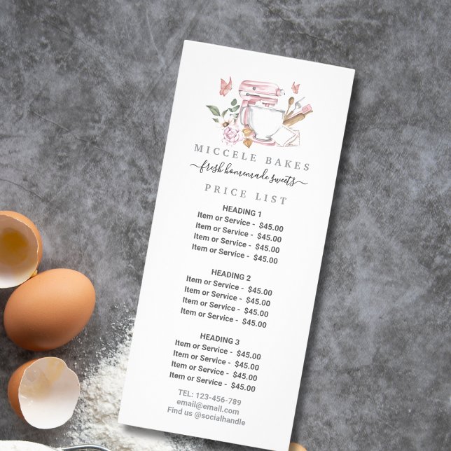  Rosa Cake Mixer Blommigt Bakery Service Pris Reklamkort (Skapare uppladdad)
