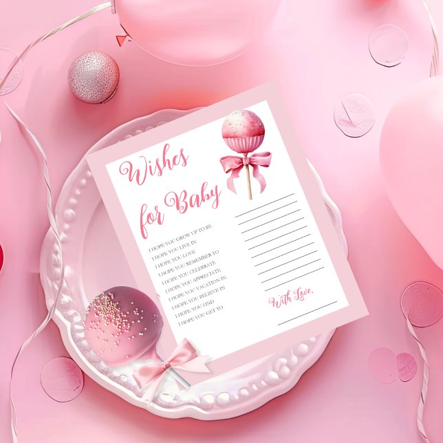 Rosa Cake Pop Flicka Baby Shower Önskningar för Be (Pink Cake Pop Girl Baby Shower Wishes for Baby Card -- Pink Candy Frame Collection)