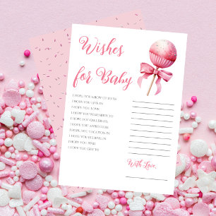 Rosa Cake Pop Flicka Baby Shower Önskningar för Be Inbjudningar