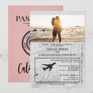 Rosa California Passport Bröllop Inbjudningar