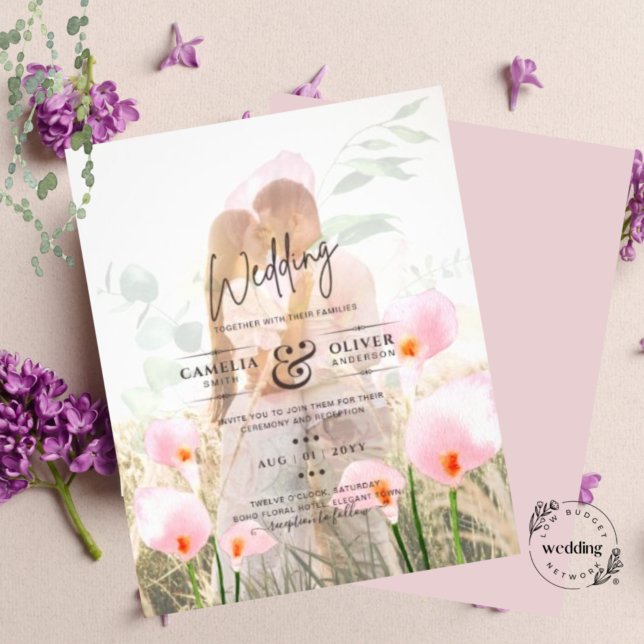 ROSA CALLA LILIES PHOTO OVERLAY WEDDING INVITE (Skapare uppladdad)