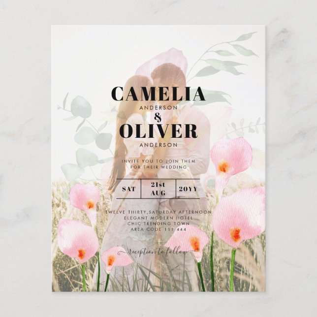 ROSA CALLA LILIES PHOTO OVERLAY WEDDING INVITE FLYGBLAD (Framsidan)