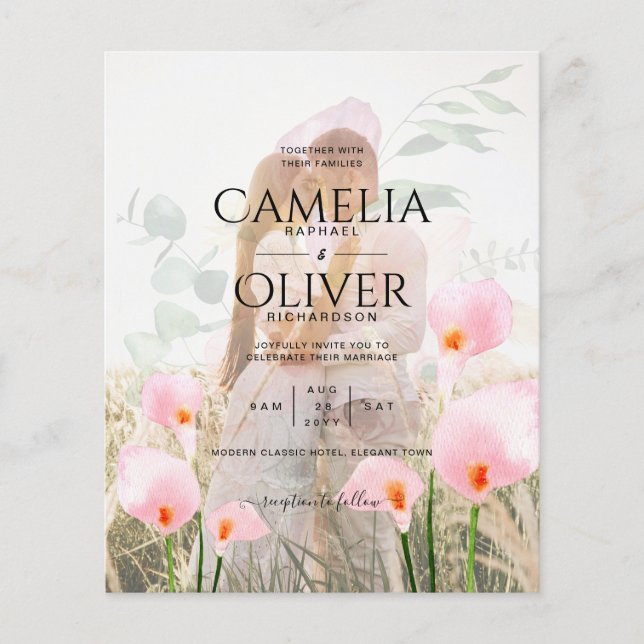 ROSA CALLA LILIES PHOTO OVERLAY WEDDING INVITE FLYGBLAD (Framsidan)