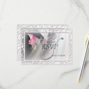 Rosa Calla Lily Flourish Ram Bröllop OSA Kort
