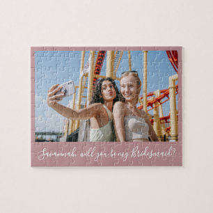 Rosa Calligraphy Anpassningsbar Photo Bridesmaid F Pussel