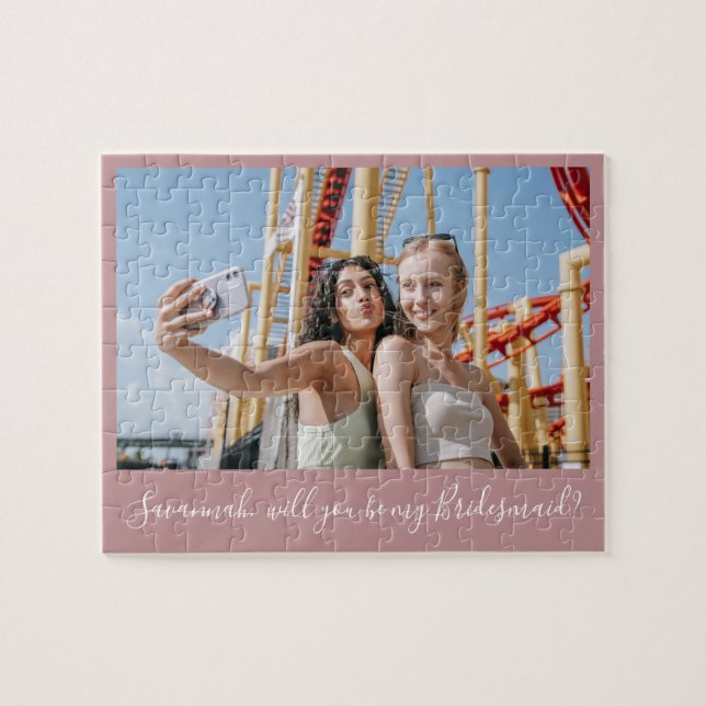 Rosa Calligraphy Anpassningsbar Photo Bridesmaid F Pussel (Horisontell)